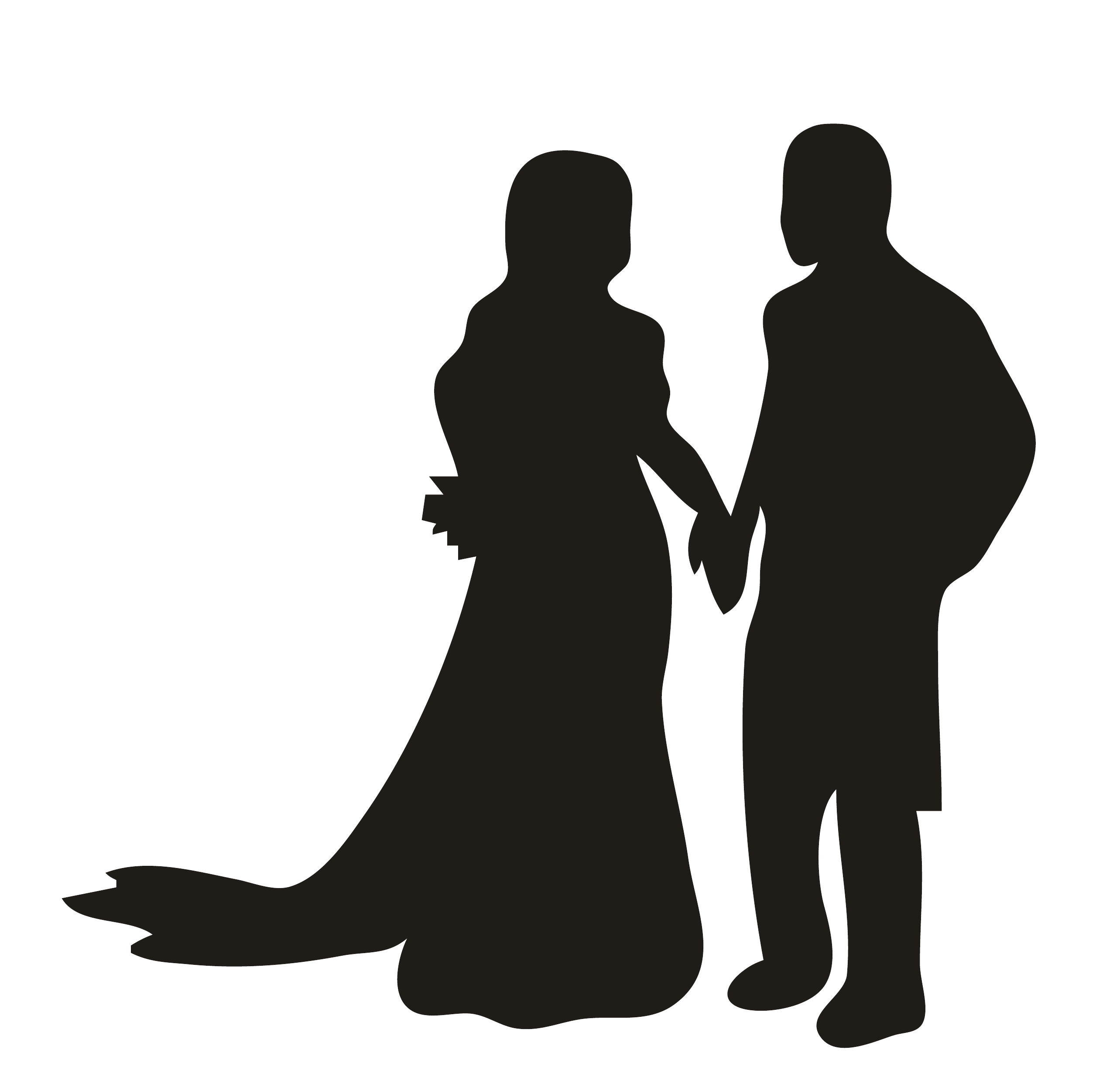 Bride and groom silhouette, Churchill Dry Cleaners logo